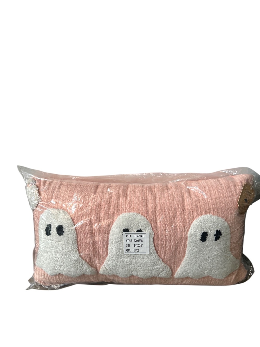 NWT Sweet Street Pink Ghost Lumbar Pillow Pastel Halloween 14x26 Tassels